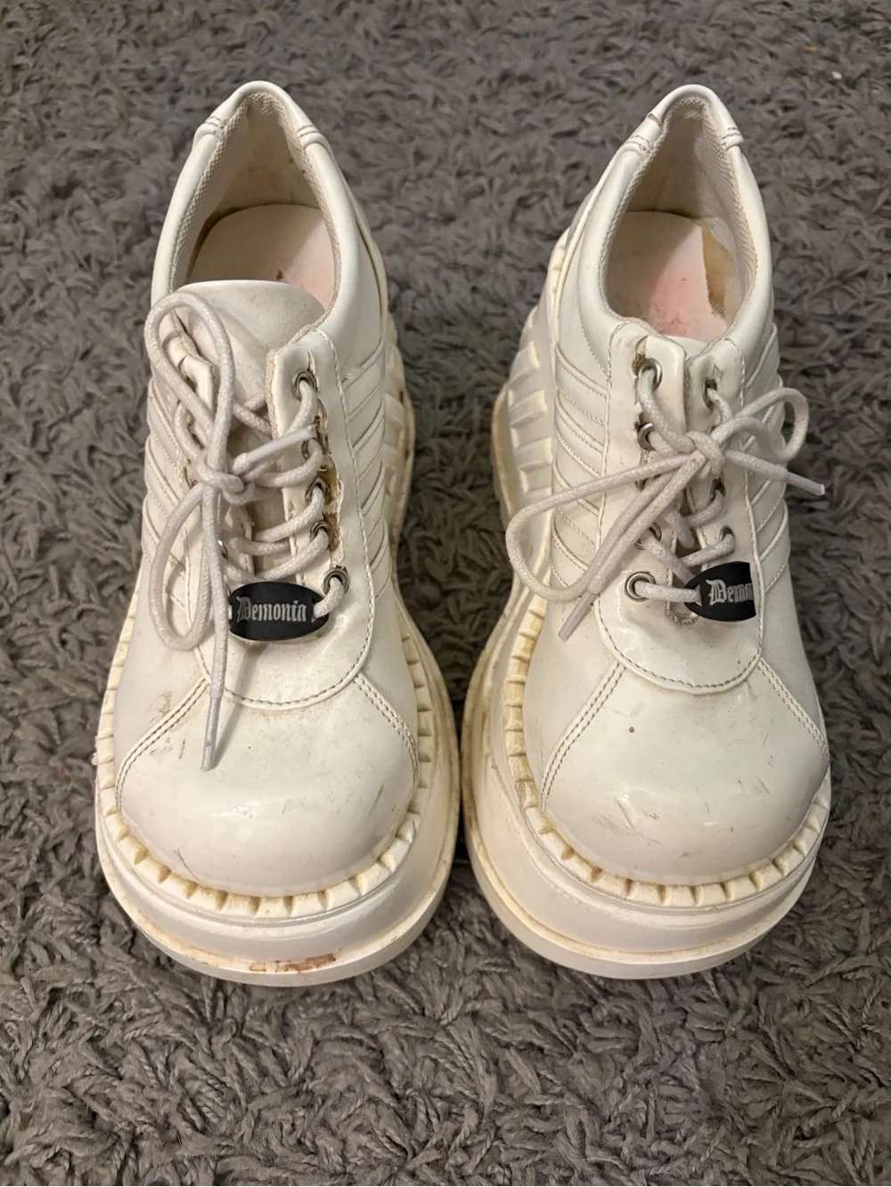 Demonia White Platform Lace-Up Sneakers